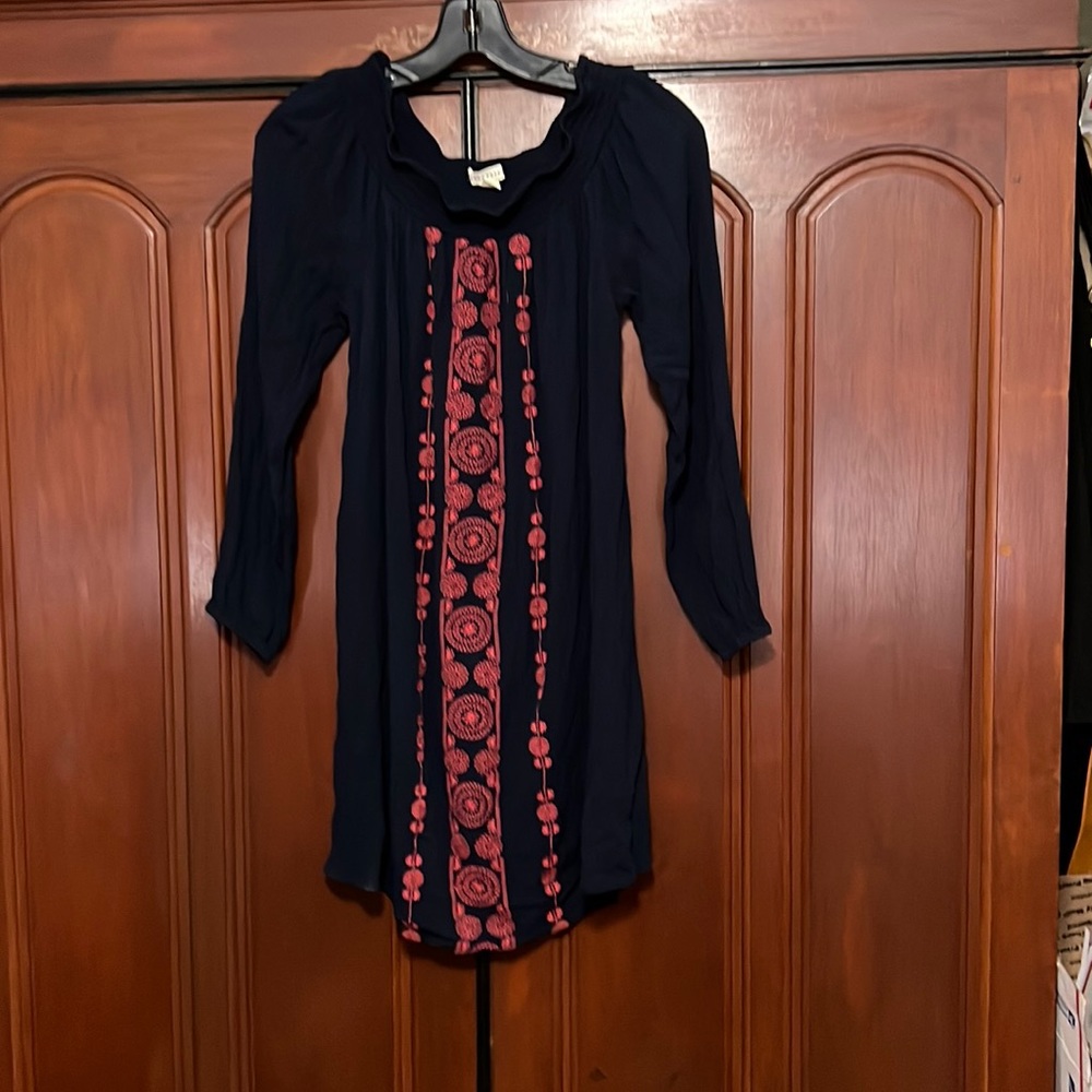 Aeropostale Cute Blue Embroidered Front Long Sleeve Dress Size Small